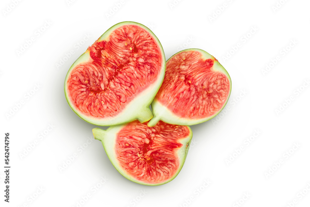Ripe green fig fruit isolated on white background with full depth of field. Top view. Flat lay. Ripe green fig fruit isolated on white background with full depth of field. Top view. Flat lay.