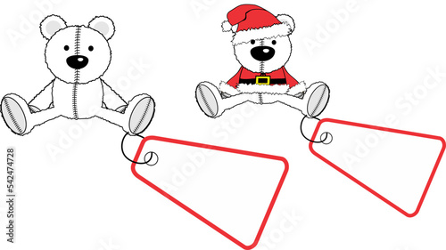 xmas plush polar bear toy character cartoon giftcard sticker illustration set in vector format