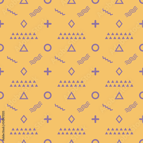 Memphis geometric seamless pattern with arrows and symbols