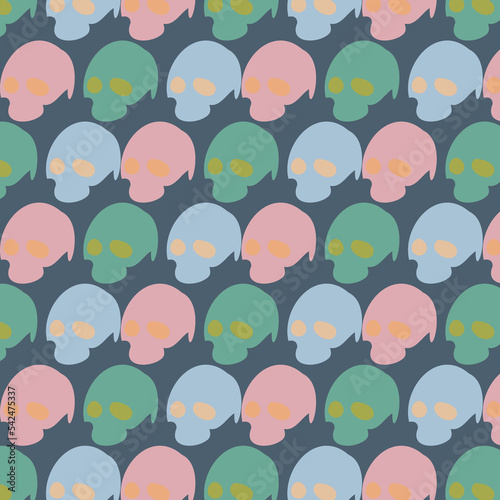 seamless vector pattern with colorfull skull on blue background