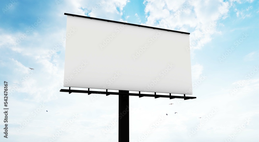 Obraz premium 3D rendering of blank billboard empty advertisement isolated on white. Empty mockup template. Blank billboard mockup.