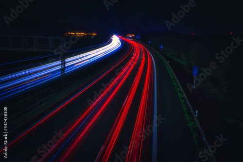 Speed Traffic - Highway at Night - Cars - Nachtverkehr auf Autobahn - Light Trails - Datenautobahn - Speeding - German - Ecology - Long Exposure - High quality photo 