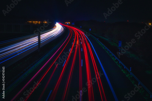 Speed Traffic - Highway at Night - Cars - Nachtverkehr auf Autobahn - Light Trails - Datenautobahn - Speeding - German - Ecology - Long Exposure - High quality photo 