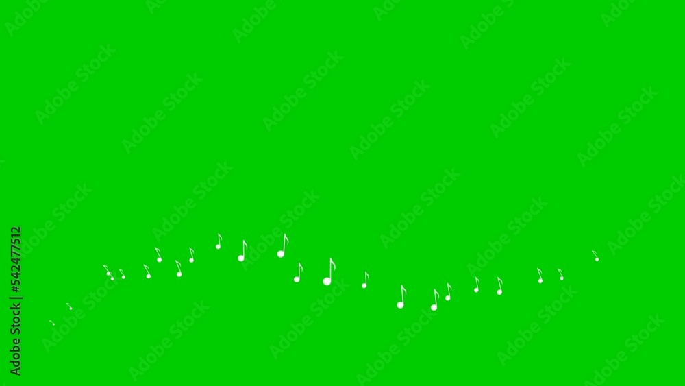 Animated white notes fly from left to right. A wave of flying notes ...