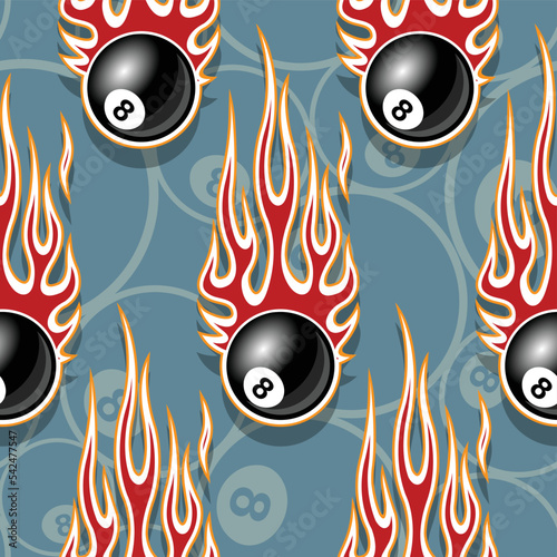 Billiards repeating tile background 8 ball seamless pattern snooker wallpaper texture vector image