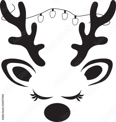 Cabeza de reno con luces de navidad. Icono Vector