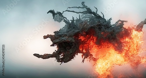 ashes and flame from magma fire ember. high temperature, heat, hot, explosion, rendering illustration.