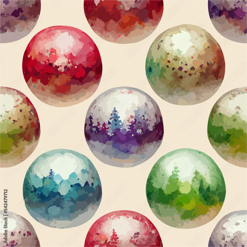 Seamless christmas decoration bubbles, aquarelle balls endless pattern. New-year holidays