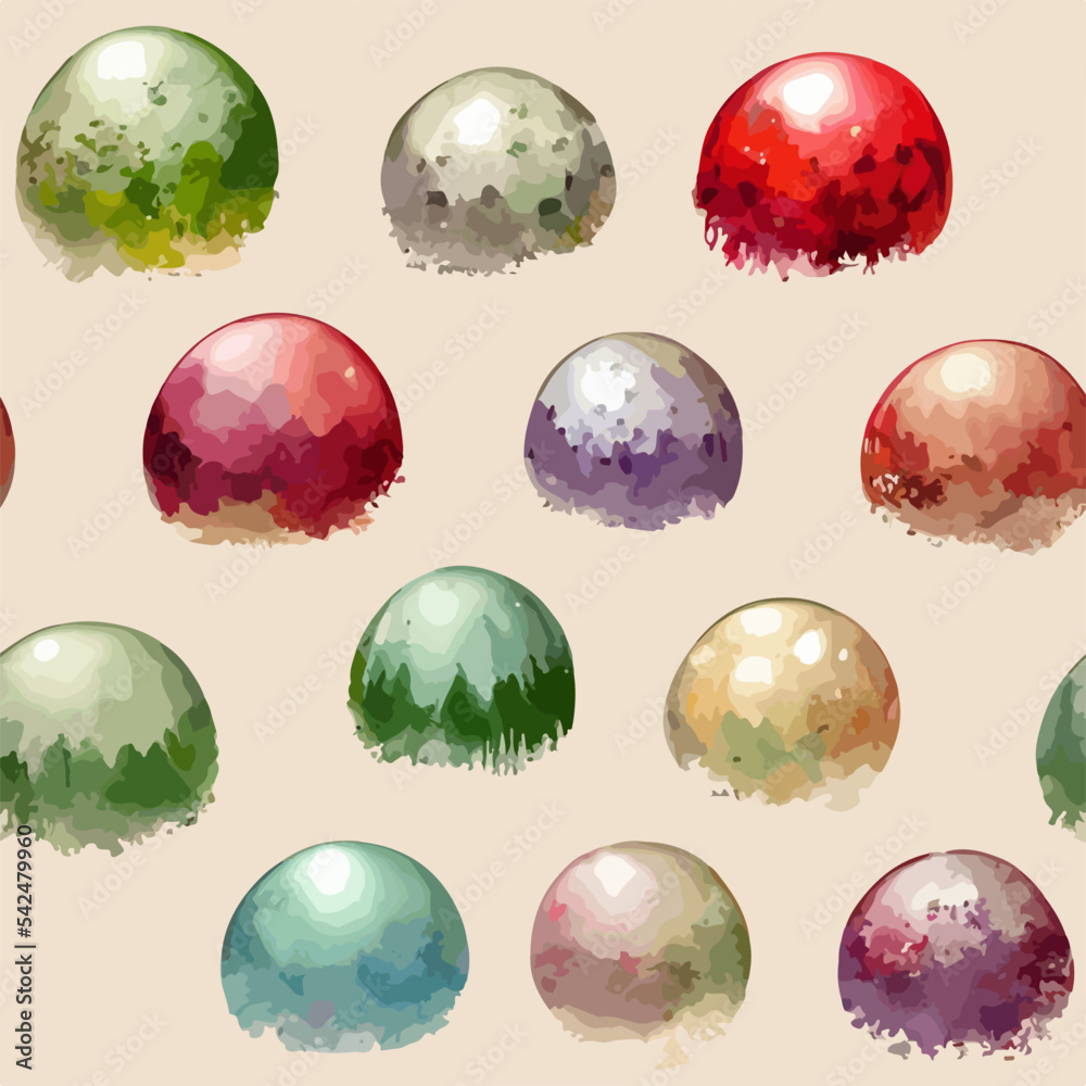 Seamless pattern christmas balls, watercolor xmas balls endless pattern. Multicolor