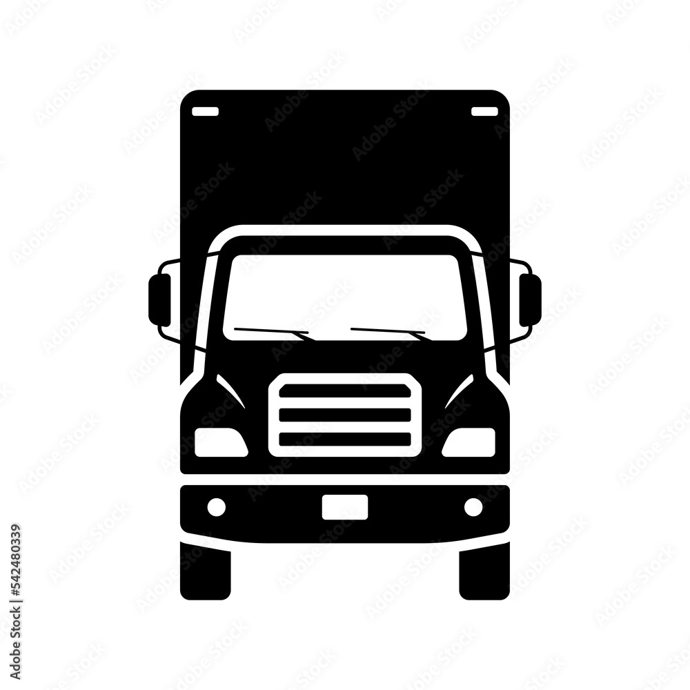 Truck icon. Black silhouette. Front view. Vector simple flat graphic illustration. Isolated object on a white background. Isolate. Truck icon. Black silhouette. Front view. Vector simple flat graphic illustration. Isolated object on a white background. Isolate.