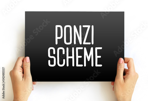 Ponzi scheme - investment fraud that pays existing investors with funds collected from new investors, text concept on card photo