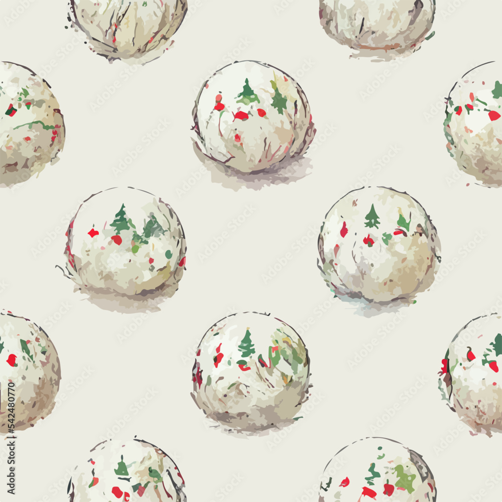 Seamless christmas decoration balls, watercolor xmas balls background pattern. New-year holidays