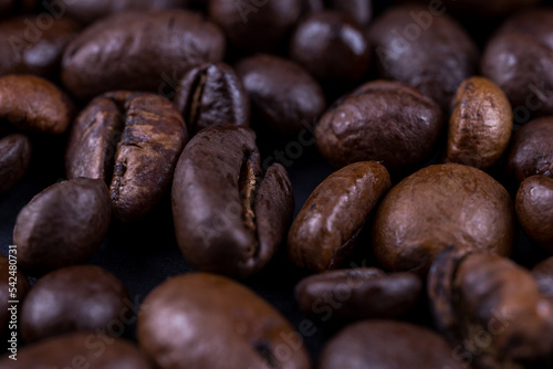 Roasted coffee beans macro photo