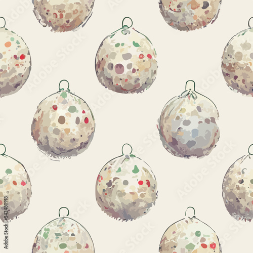 Seamless christmas decoration balls, watercolor balls background pattern. Winter collection
