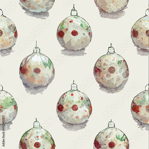 Seamless christmas decoration balls, aquarelle xmas balls endless background pattern. Winter collection