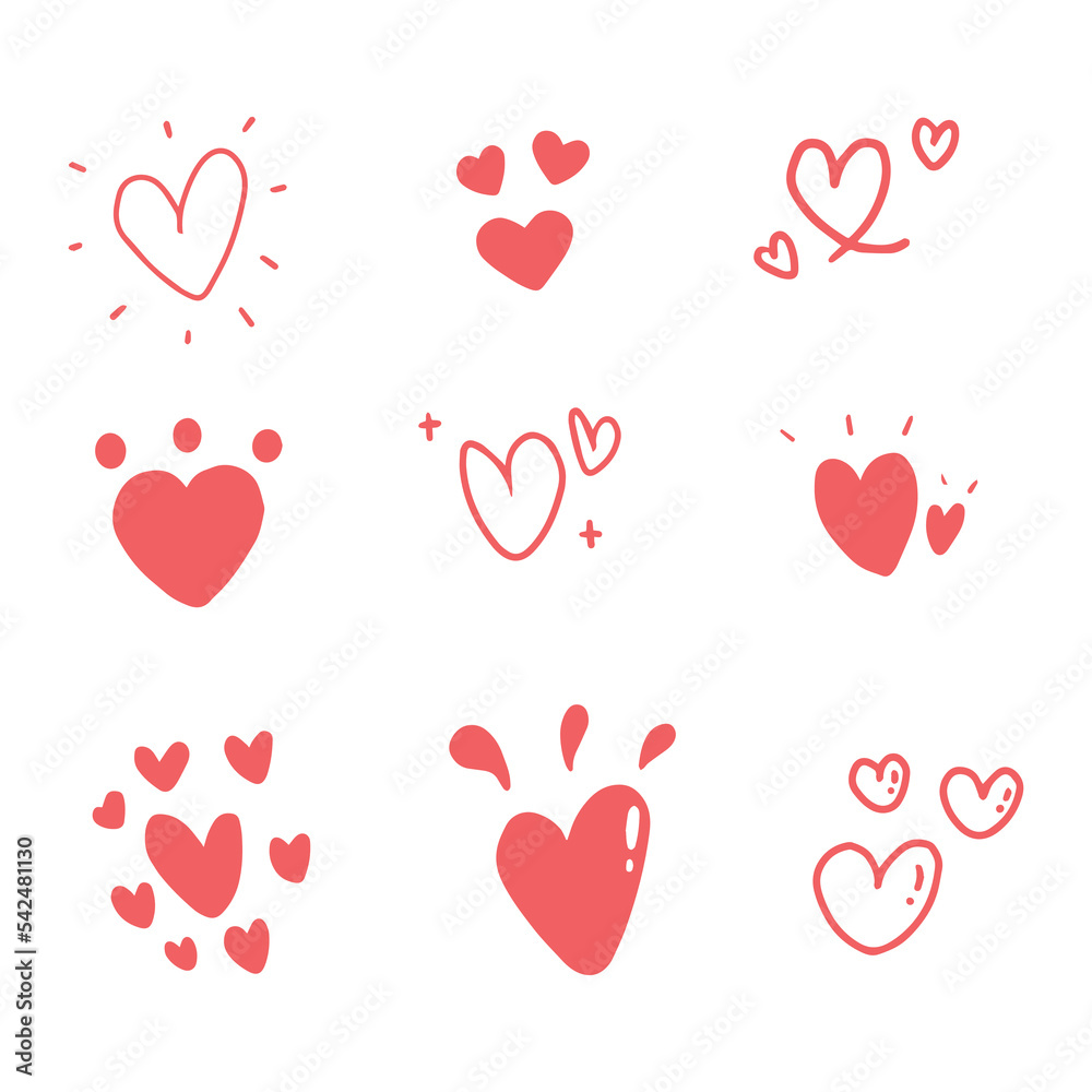 Pink heart hand drawn for decoration, element. doodle vector illustration.