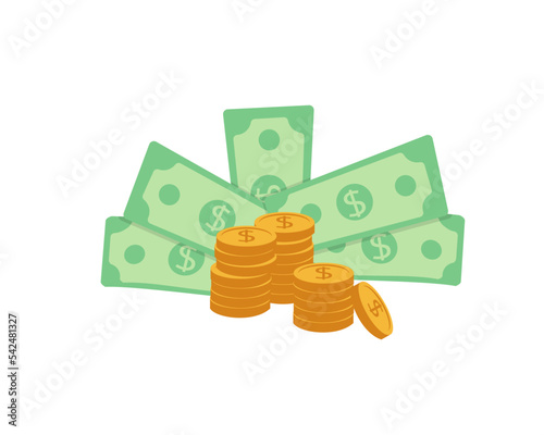 vector illustration of paper and coins money in white background