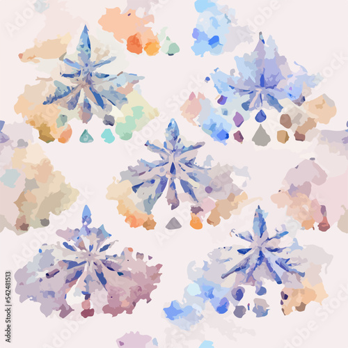 Seamless christmass decoration snowflakes, watercolor endless pattern. Winter holidays