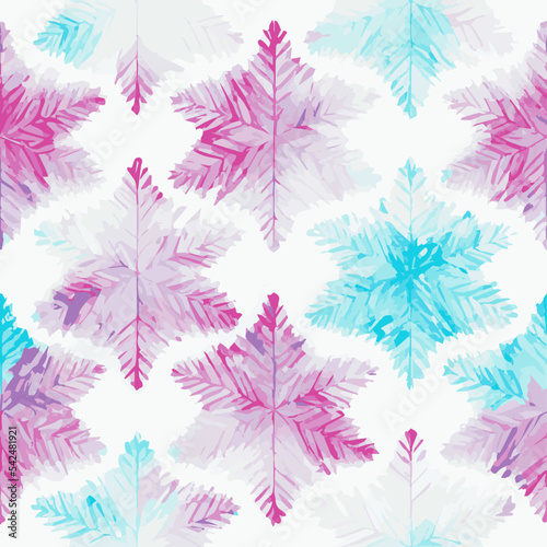 Seamless christmass decoration snowflake, watercolor endless pattern. Winter collection