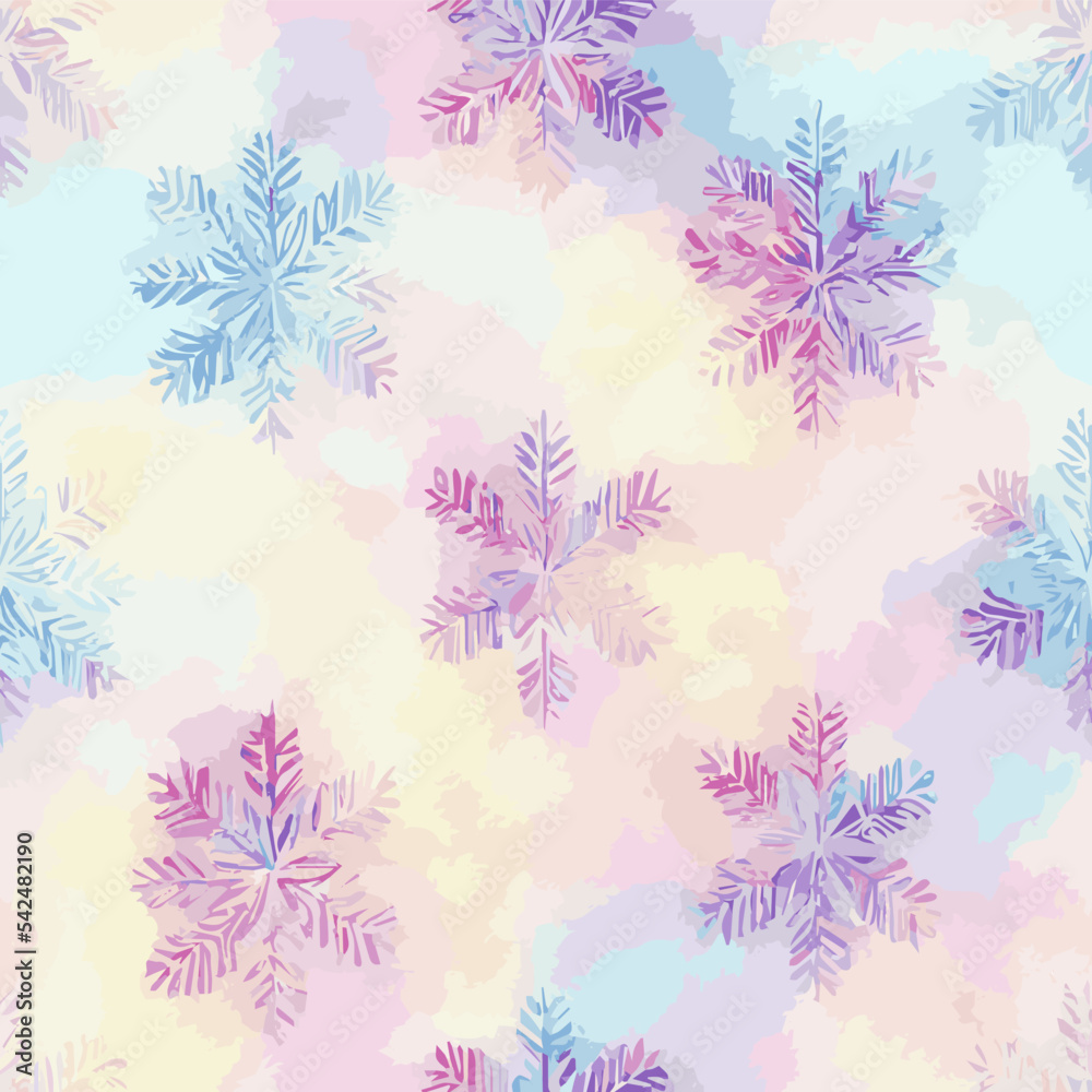 Seamless pattern christmas snowflakes, watercolor endless pattern. Winter collection