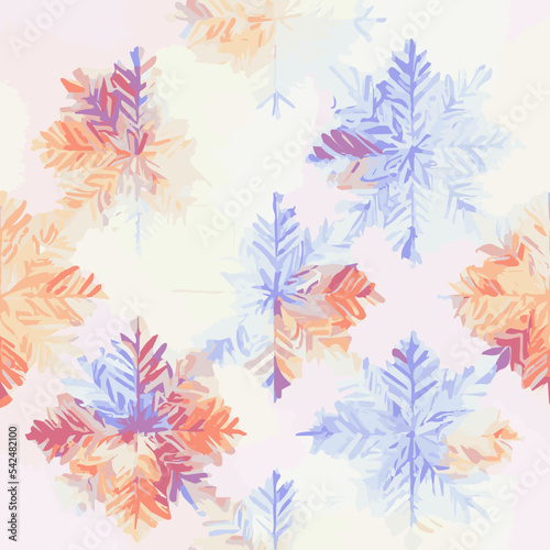 Seamless pattern christmas snowflakes  watercolor xmas endless pattern. New-year holidays