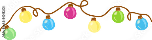 Illustration with a New Year's garland of different colors. Element for print, postcard and poster. Vector illustration