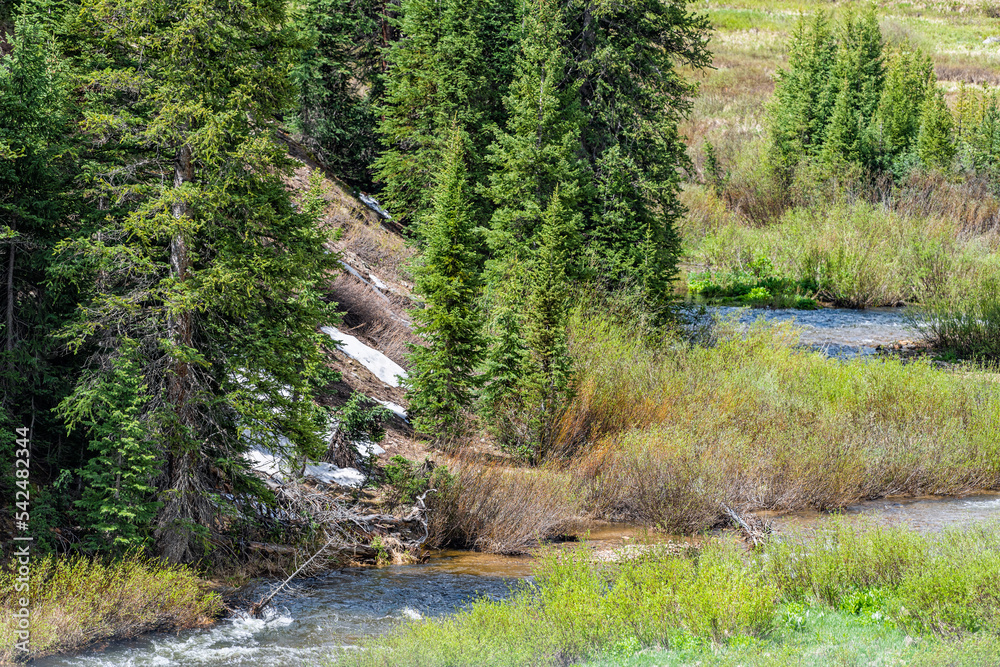 Crested Butte Kebler Pass snow coal creek river mountain at Rocky mountains in early summer
