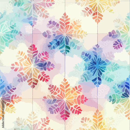 Seamless christmass decoration snowflakes, watercolor background pattern. Winter holidays