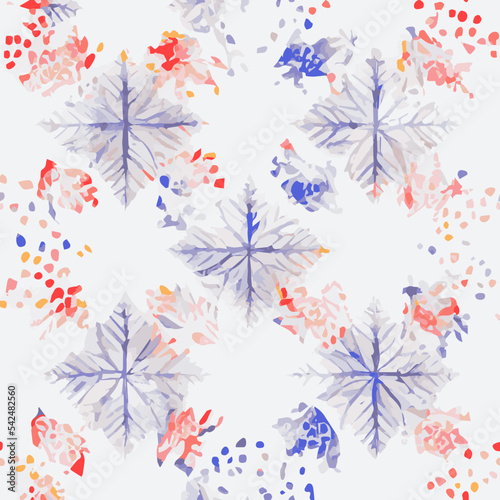 Seamless christmass decoration snowflakes, watercolor background pattern. New-year collection