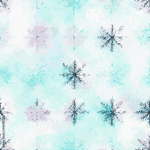 Seamless christmass decoration snowflake, watercolor xmas endless pattern. New-year collection