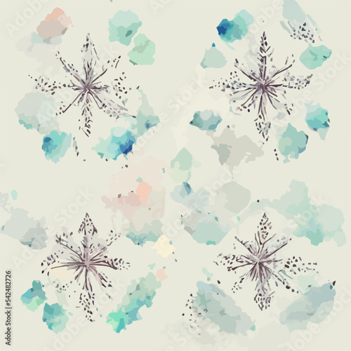 Seamless christmass decoration snowflake, aquarelle endless pattern. New-year collection