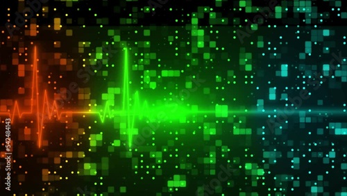 Futuristic technology background - multicolour frequency lines and different particles