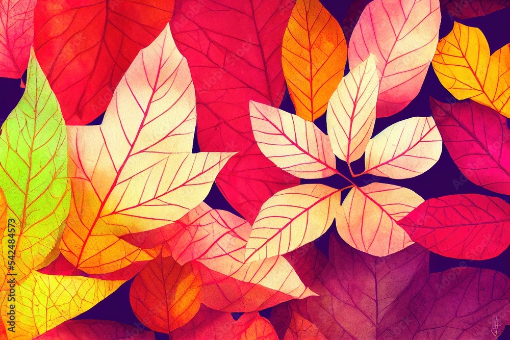 Autumn leaves background. Autumn illustration of colorful watercolor banner. 