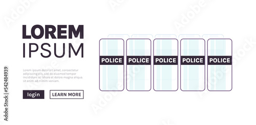Police officer shields and batons riot police officers standing together protesters demonstrations control concept flat vector illustration.