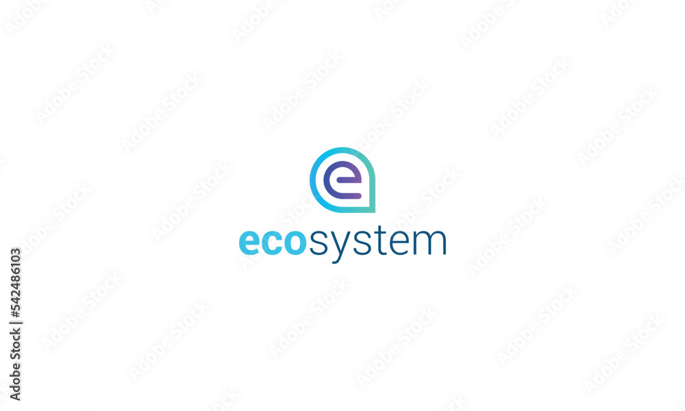 Letter e creative line art ecological natural logo 