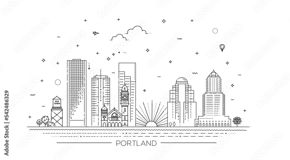 Oregon, Portland line skyline vector line illustration