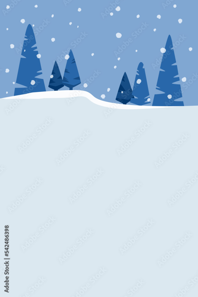 Winter Landscape with Conifer Trees at Horizon. Snowy cold weather in blue colors. Vector illustration in flat design. Winter Landscape with Conifer Trees at Horizon. Snowy cold weather in blue colors. Vector illustration in flat design.