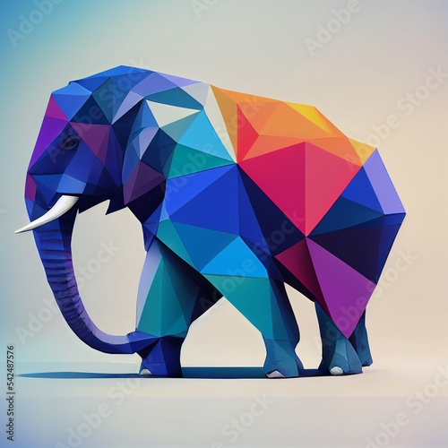 colorful elephant low poly concept of strength