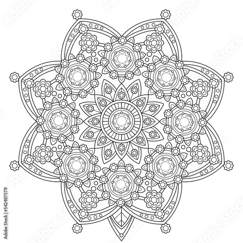 Mandala with gems and jewelry.Coloring book antistress for children and adults. Illustration isolated on white background.
