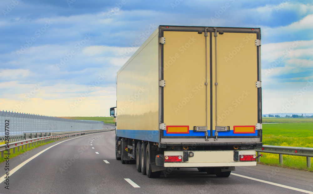 Truck Moves Along Country Highway