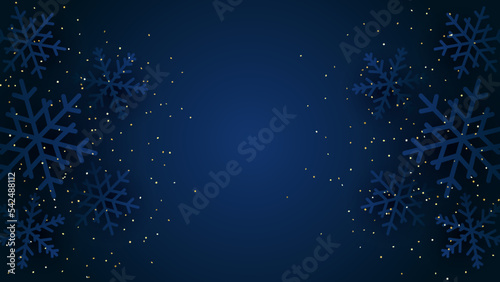 Foto Navy christmas background with snowflakes and gold sequins