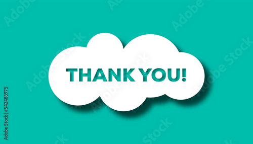 thank you display cut paper with cloud green background 3D Rendering 3D Illustration