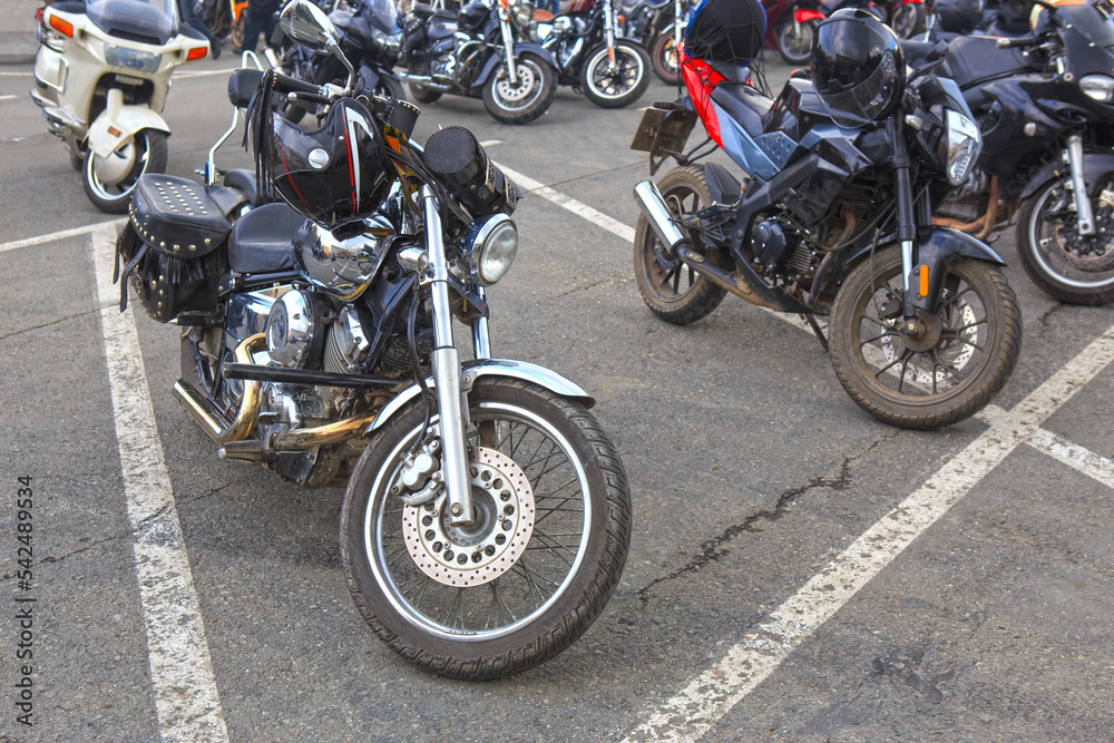 motorcycles in the parking