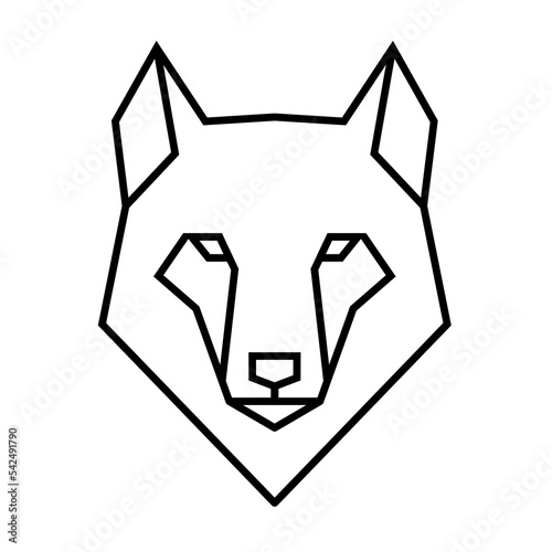 Polygon wild wolf icon. Geometric head of an animal. Linear style vector illustration. Front symmetric design image