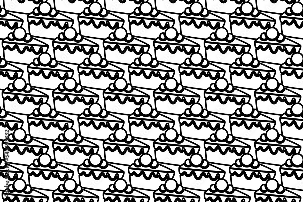 Seamless pattern completely filled with outlines of piece of cake symbols. Elements are evenly spaced. Vector illustration on white background Seamless pattern completely filled with outlines of piece of cake symbols. Elements are evenly spaced. Vector illustration on white background
