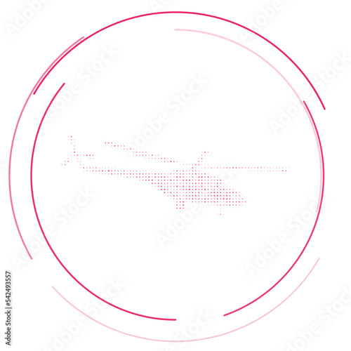 The helicopter symbol filled with pink dots. Pointillism style. Vector illustration on white background