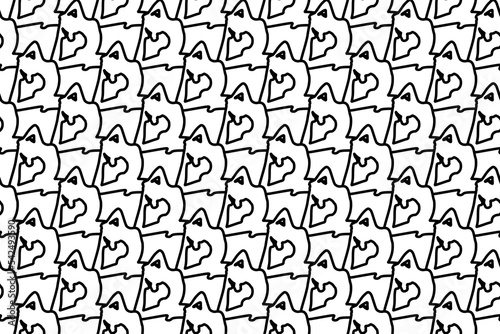 Seamless pattern completely filled with outlines of yoga stretching pose symbols. Elements are evenly spaced. Vector illustration on white background