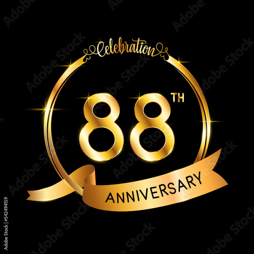 88th Anniversary. Perfect template design for Anniversary celebration event with gold color ribbon and ring, vector illustration photo