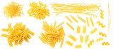 set of different types of pasta, a bunch of pasta, isolated from the background