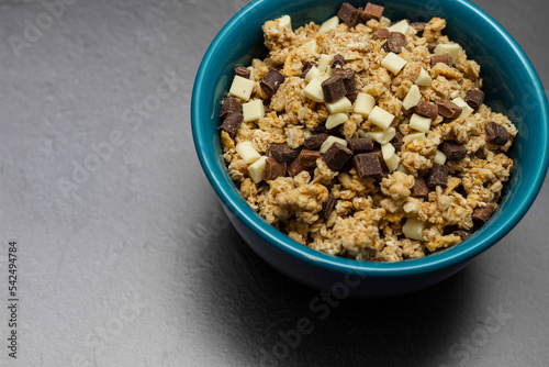 Chocolate granola cereals in bowl